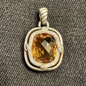 David Yurman Silver Pendant with Citrine Gemstone and Parve Diamonds